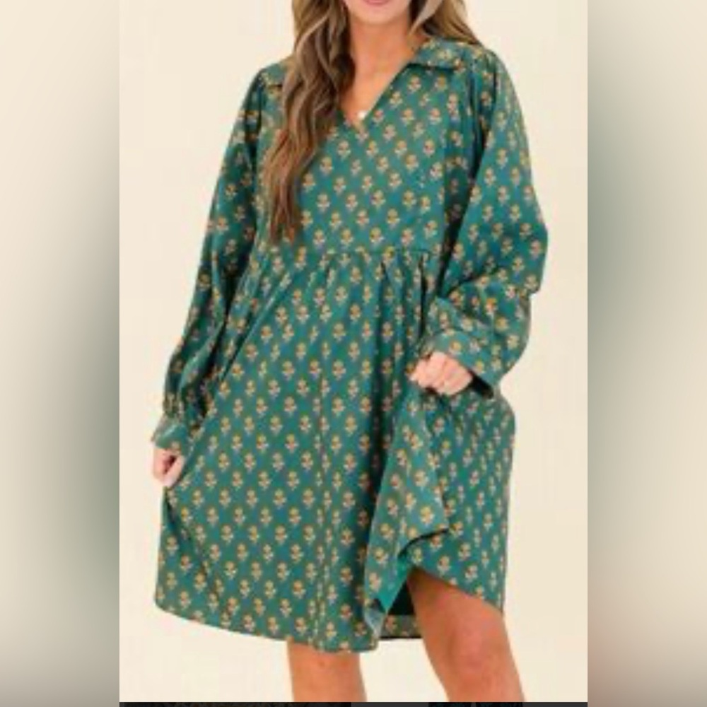 Chic Soul Floral Emerald green midi Dress size 2X ๐ธ๐บ๐น BMB HALL - Picture 4 of 7